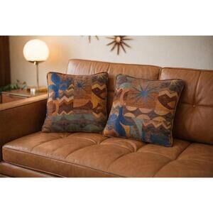 Vintage Mid Century Modern Celestial Starburst Throw Pillows – Set of 2, 18x18